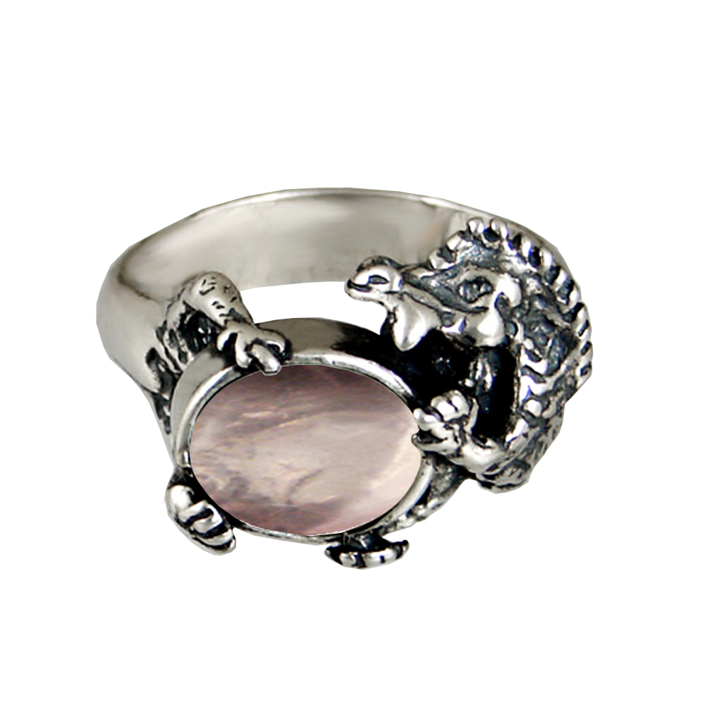 Sterling Silver Dragon Ring With Rose Quartz Size 5